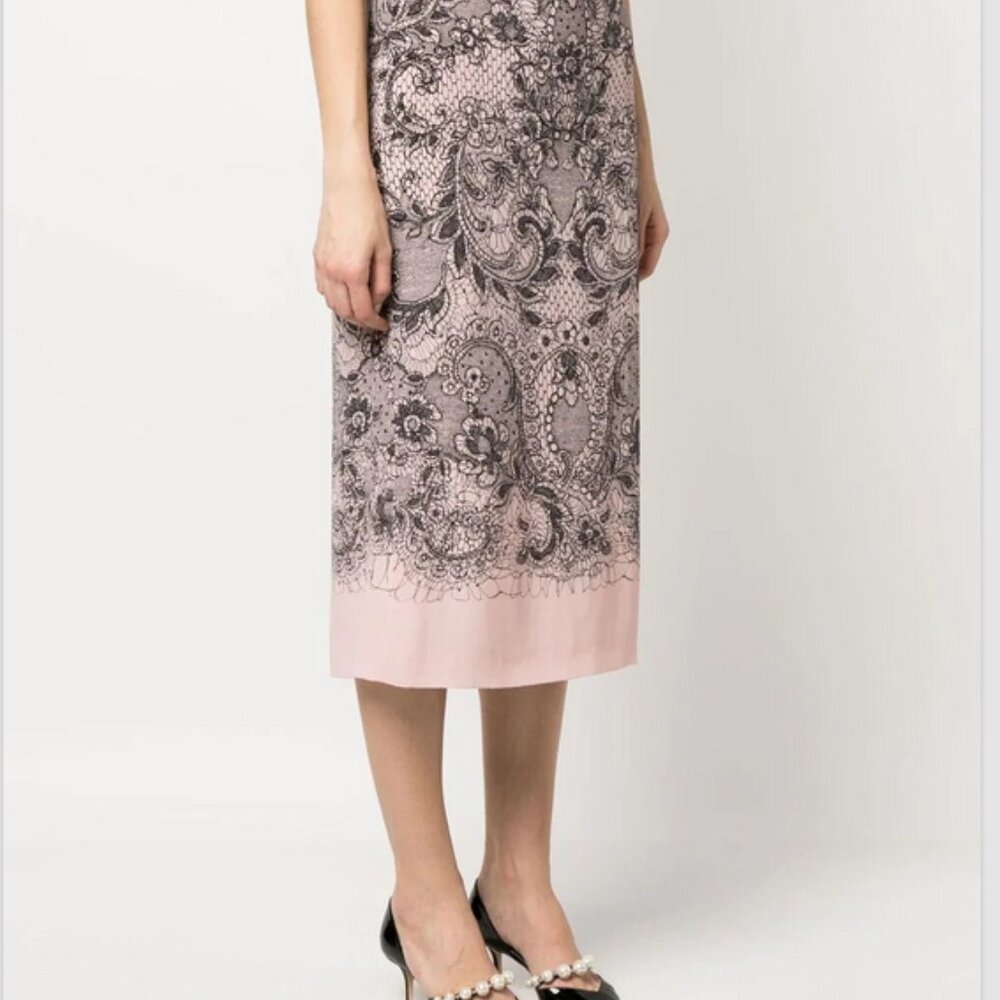 VALENTINO Pink Silk Lace Print Skirt Size 40